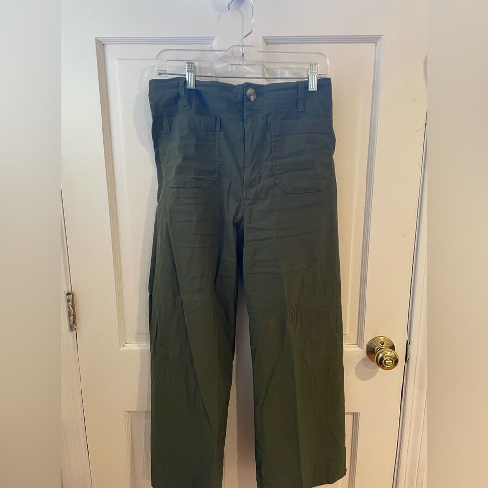 Anthropologie Colette Cropped Wide-leg Pants (Olive)